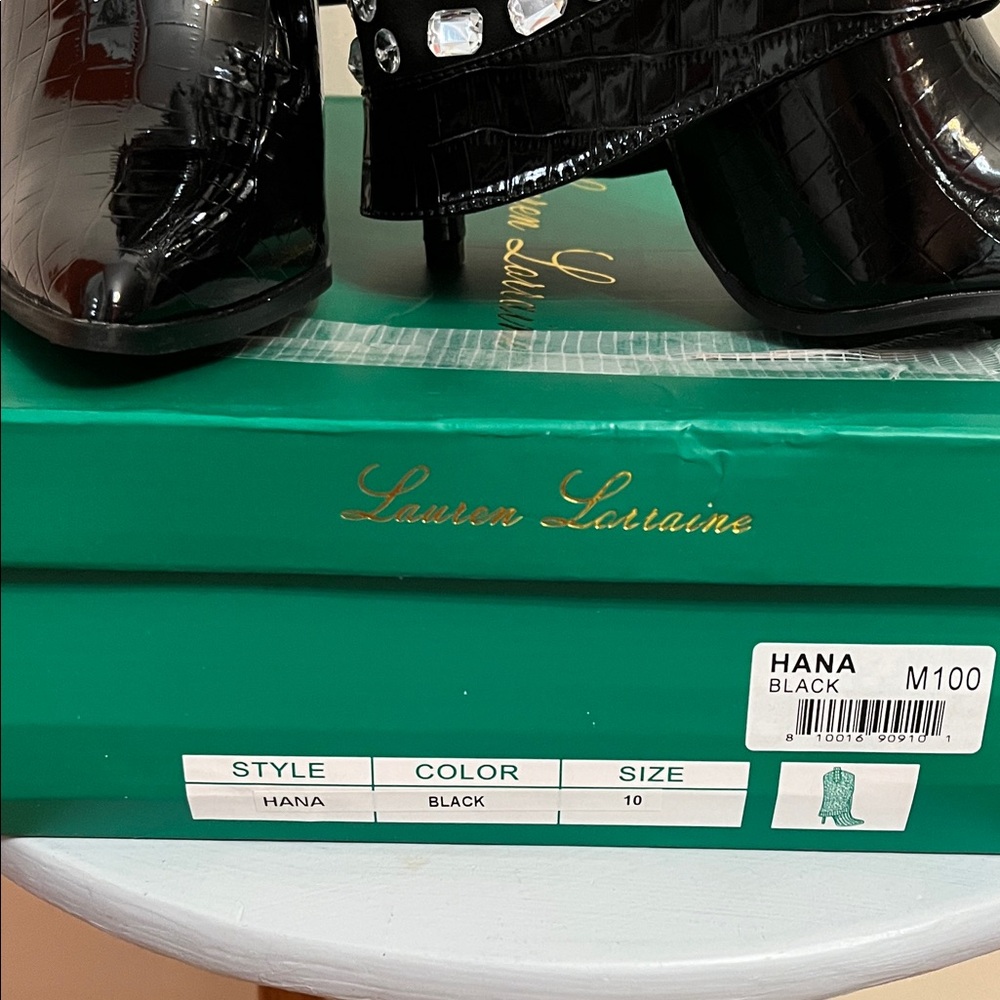 New in Box Lauren Lorraine Hana Black Boots with Rhinestone Accents - Picture 2 of 7